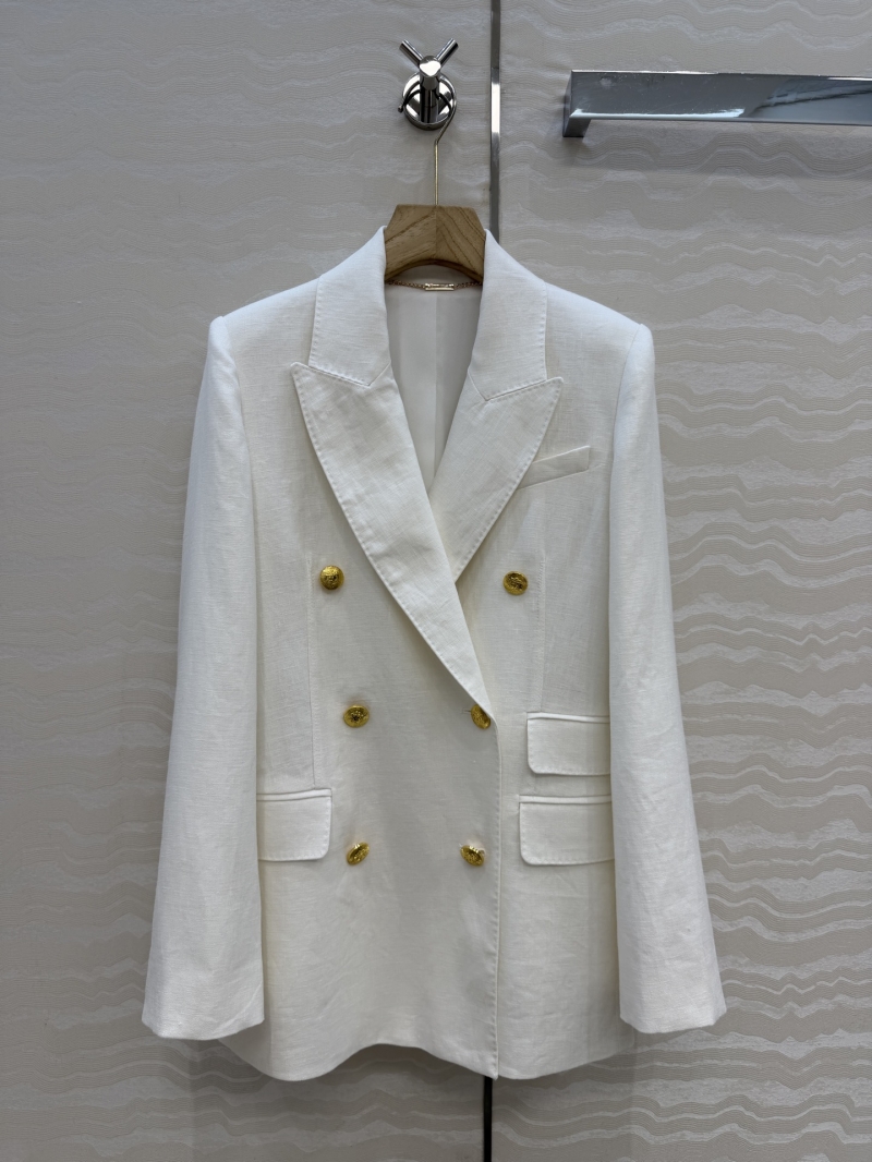 Zimmermann Exquisite 100% Linen Double-Breasted Resort Blazer in White