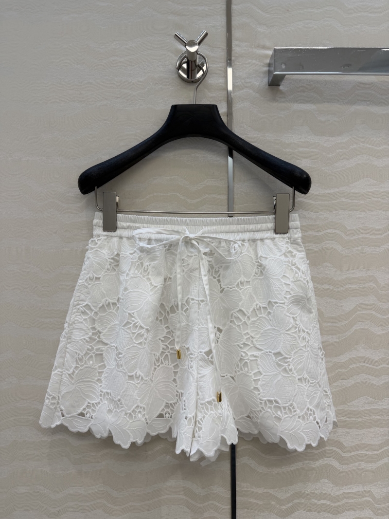 Zimmermann Exquisite White Guipure Lace Floral Embroidery Scalloped Shorts