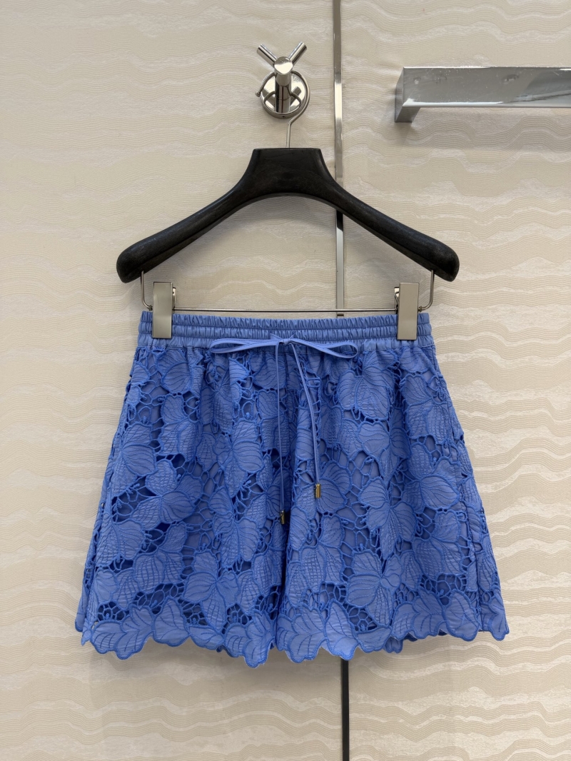 Zimmermann Floral Guipure Lace High-Waisted Scalloped Shorts in Cornflower Blue