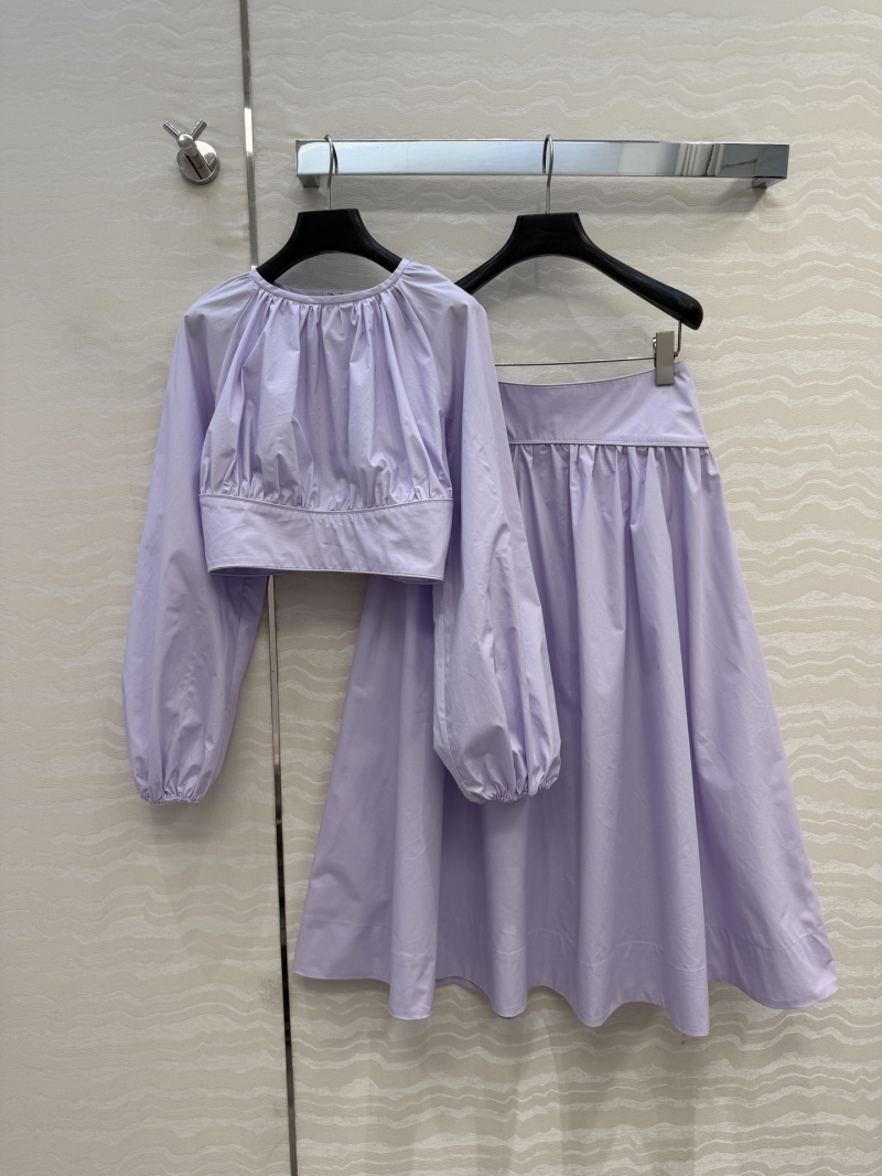Zimmermann Exquisite 100% Pure Cotton French Court Puff Sleeve Top and Voluminous Midi Skirt Set in Lavender