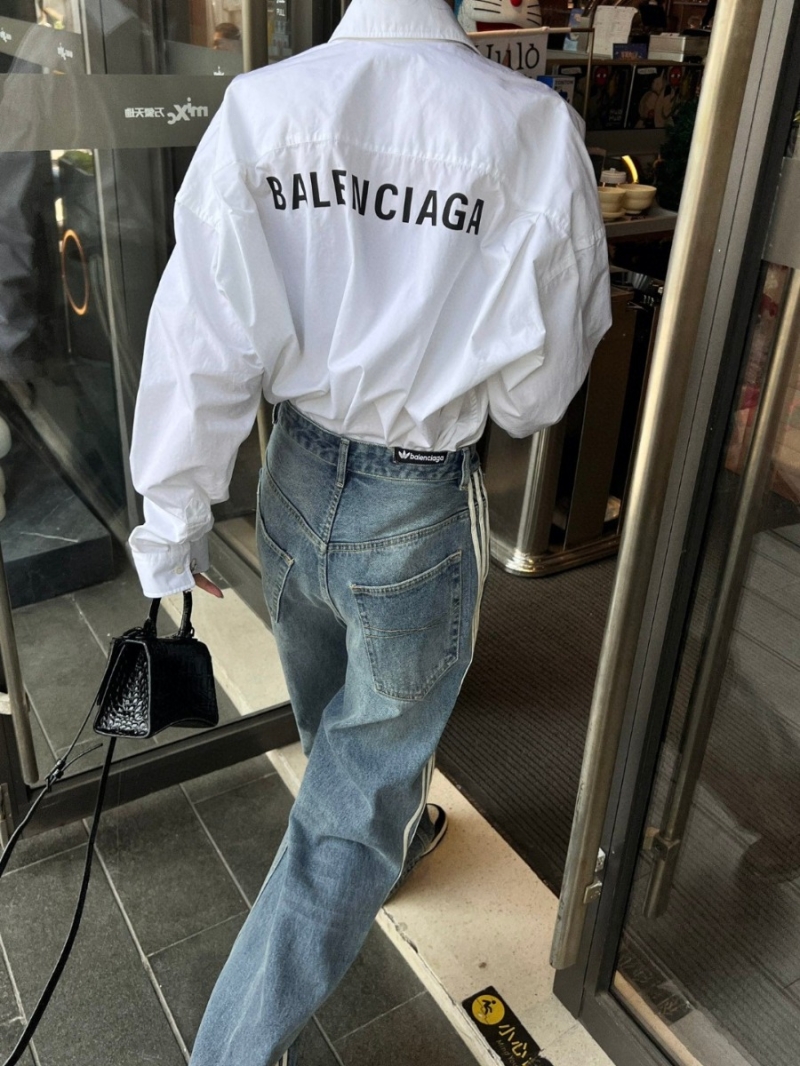 Balenciaga Signature Back Logo White Cotton Poplin Oversized Shirt
