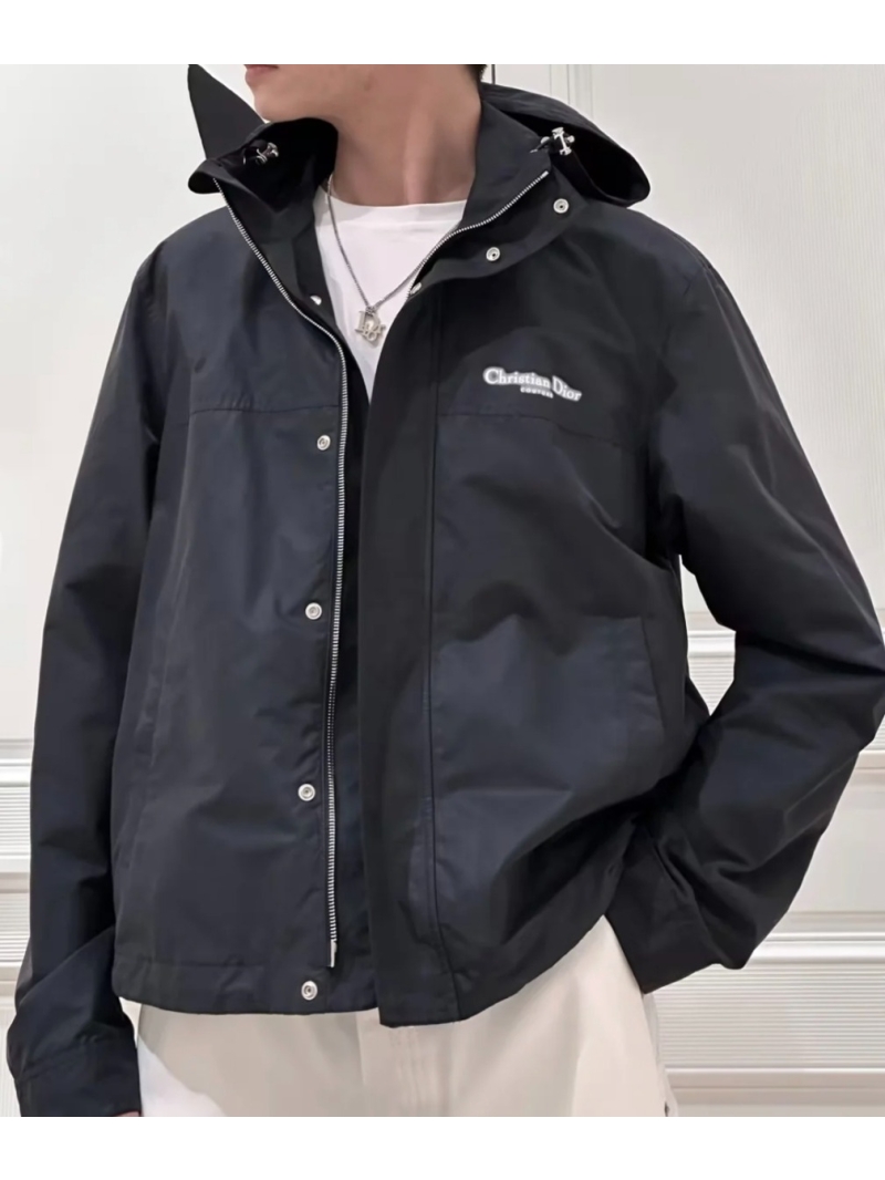 Christian Dior Black Technical Hooded Jacket | Lightweight Anorak with Signature Logo