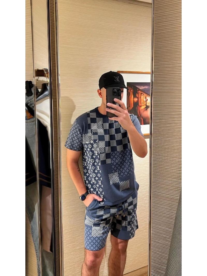 Louis Vuitton LV x Nigo Limited Edition Patchwork Cotton Shorts, Unisex, Navy Blue & White