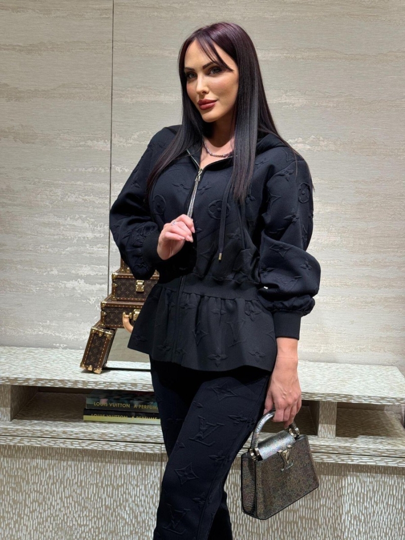 Louis Vuitton Monogram Jacquard Peplum Zip-Up Hoodie in Black