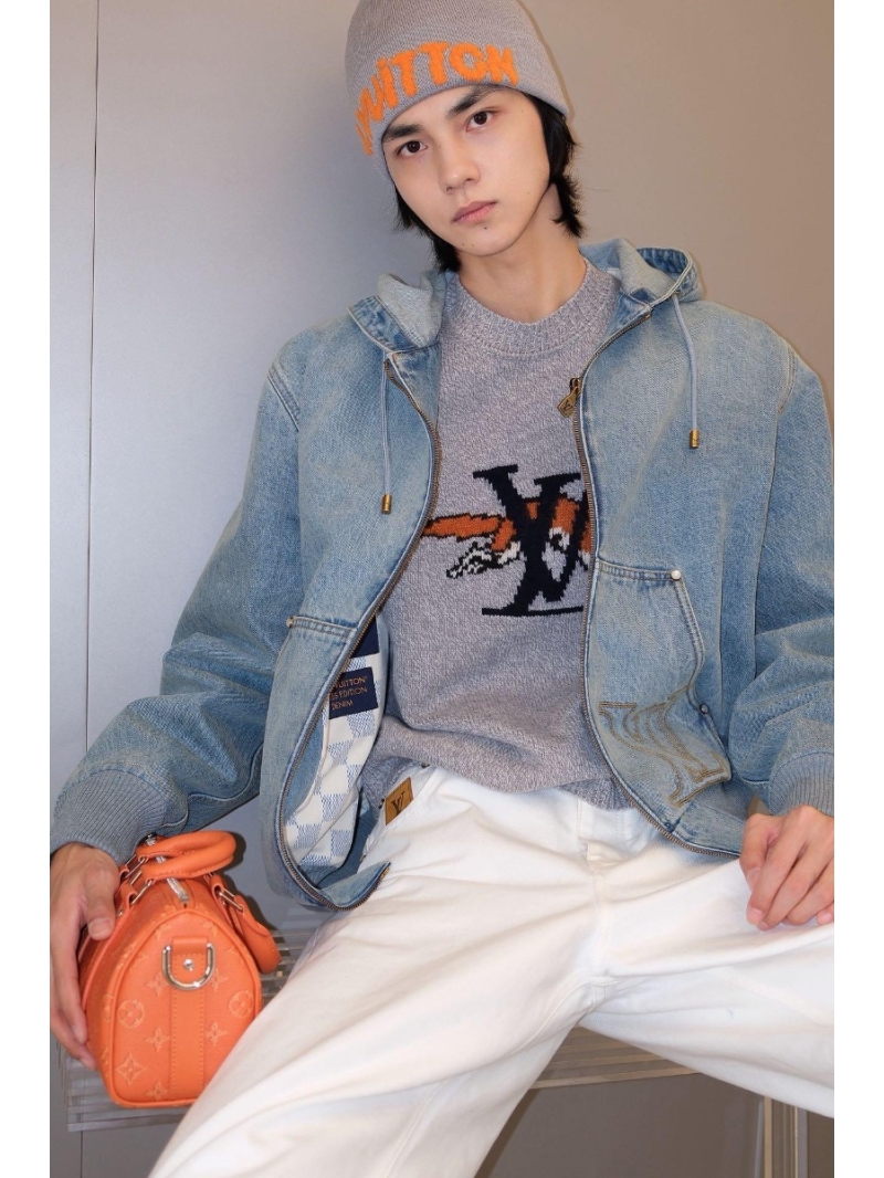 Louis Vuitton Signature LV Monogram Washed Denim Zip-Up Hoodie in Light Blue