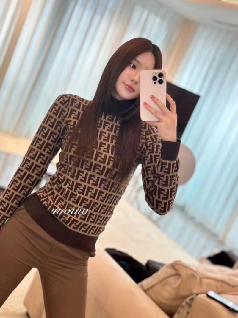 Fendi Signature FF Monogram Jacquard Knit Sweater in Dark Brown