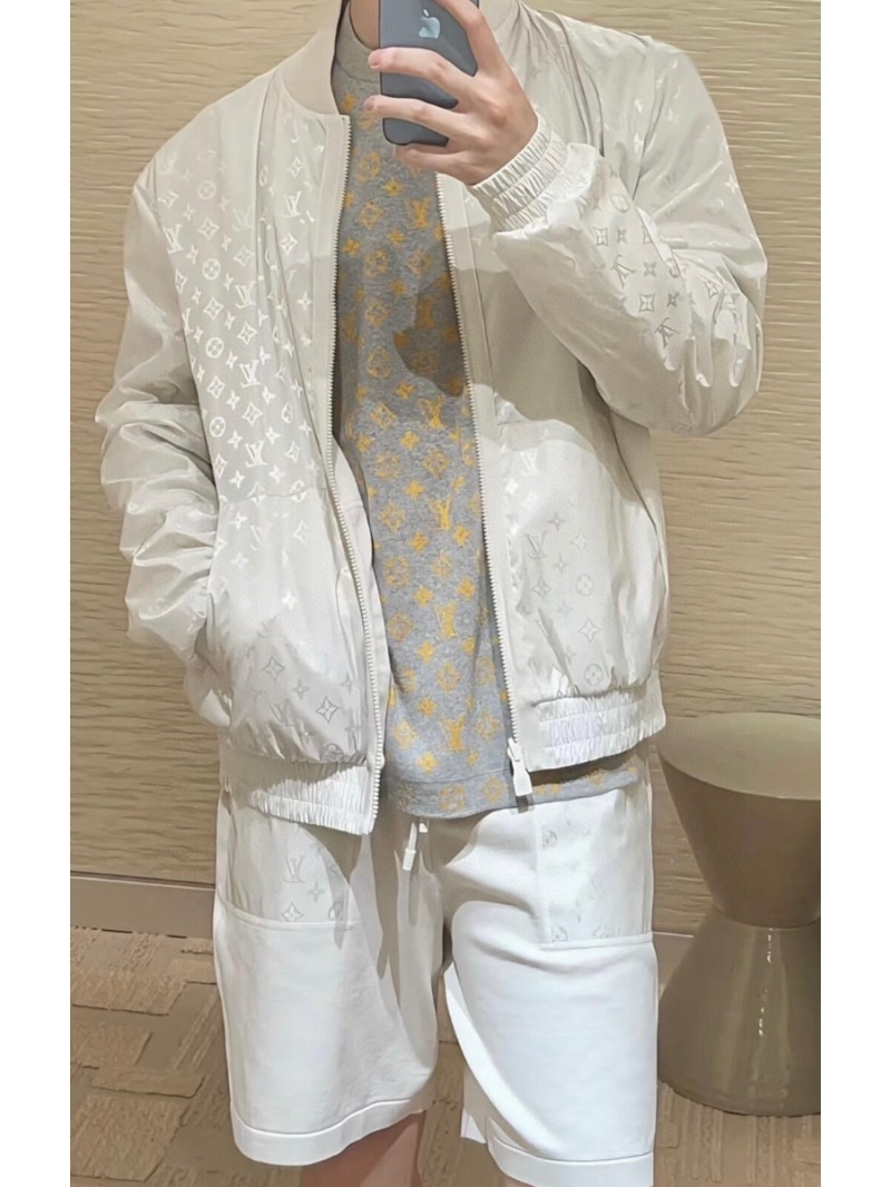 Louis Vuitton Limited Edition Ivory Tonal Logo Wool Silk Bomber Jacket - Sumptuous Cotton-Blend Men's Luxury Athleisure Off-White Zip-Up