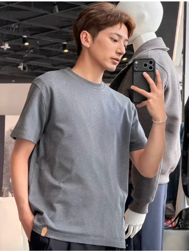 Louis Vuitton Signature Leather Tab Heather Grey Cotton T-Shirt - Timeless Unisex Luxe Crew Neck