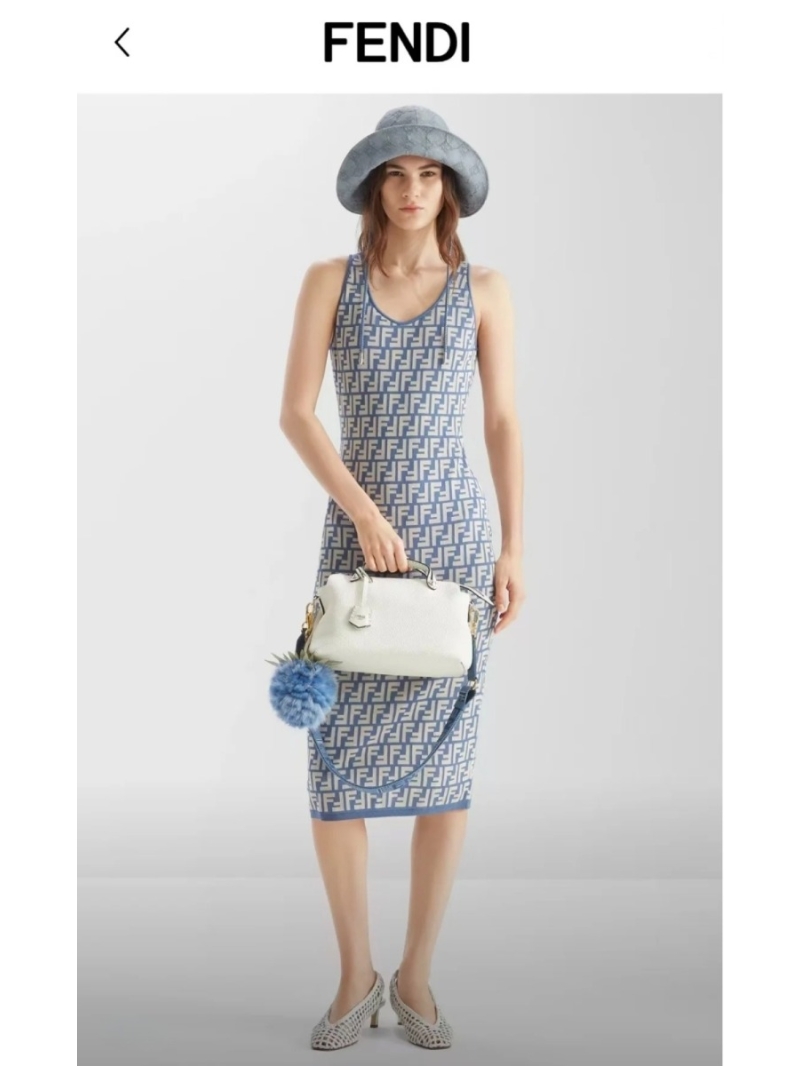 Fendi Slimming FF Monogram Knit Sleeveless Dress in Light Blue