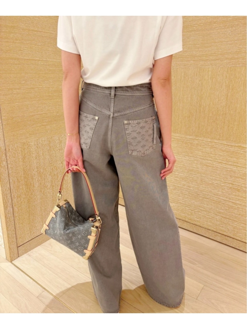 Louis Vuitton LV25 Luxe Jacquard Mid-Rise Wide-Leg Pleated Jeans in Luxe Grey