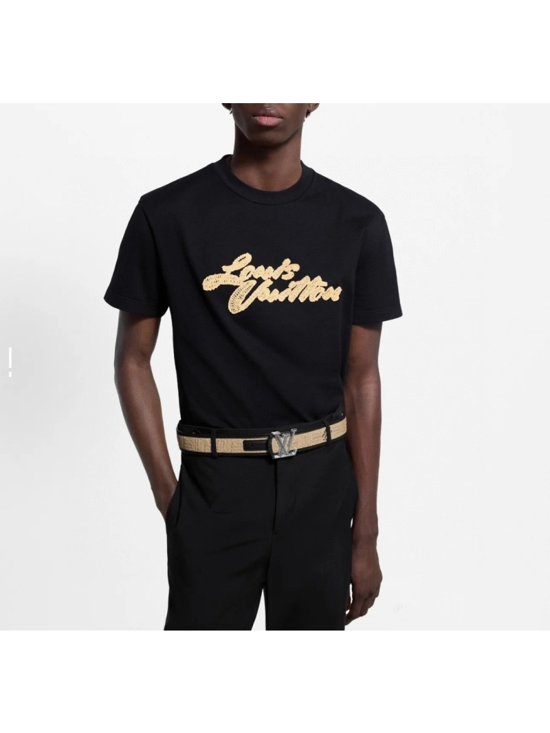 Louis Vuitton Signature 3D Embroidered Black T-Shirt