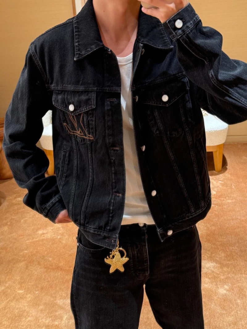 Louis Vuitton Nigo Collaboration Washed Black Denim Jacket - Signature Gold Embroidery, Exquisite Unisex Tailored Fit, Luxury Streetwear Outerwear