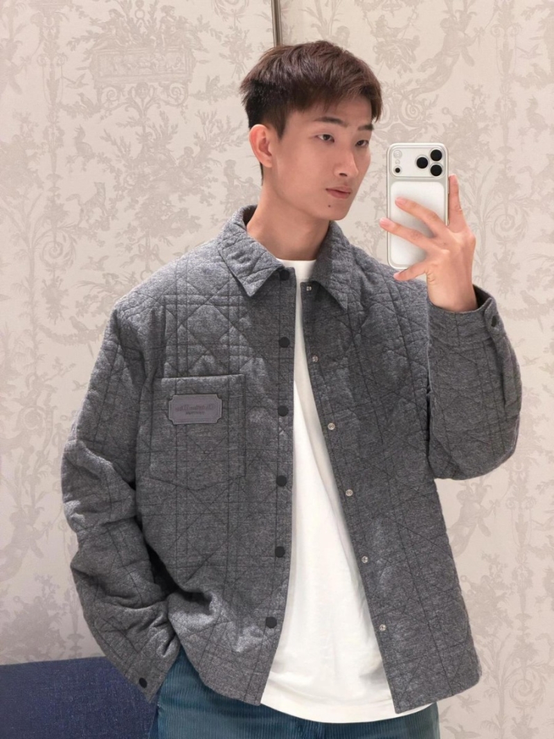 Christian Dior Quilted Heather Grey Overshirt Jacket with Couture Patch