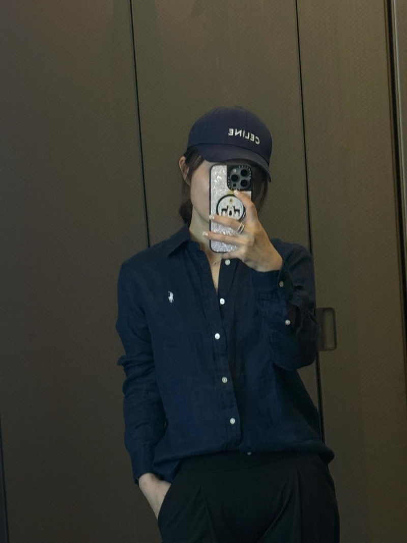 Ralph Lauren Signature Embroidered Navy Linen Shirt