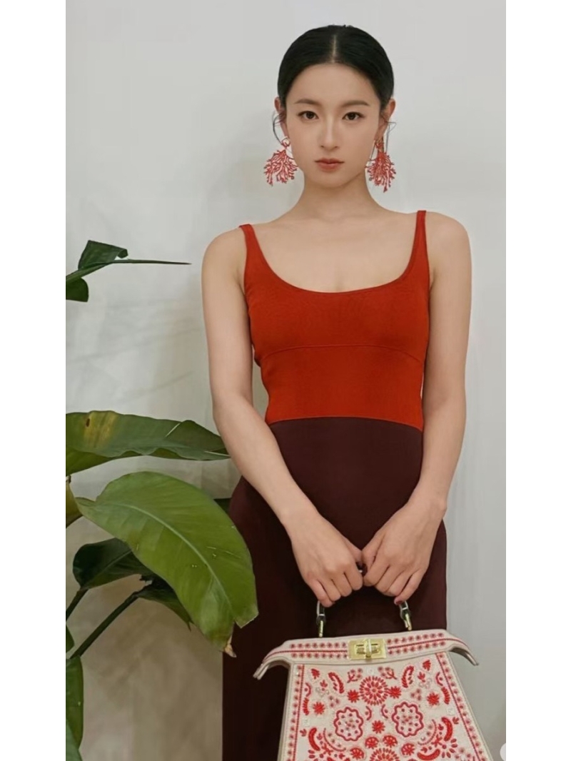 Fendi Early Spring Colorblock Knit Cami Dress - Red Luxe Elegance