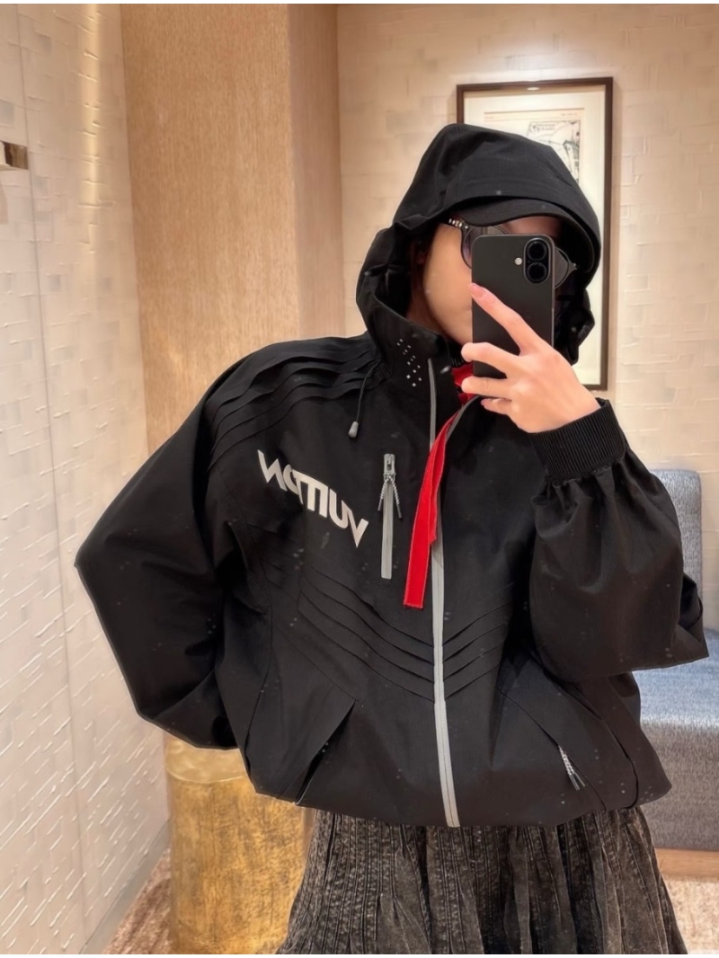 Louis Vuitton VUITTON Hooded Zip-Up Jacket in Black | Luxe Custom Logo, Retro-Contemporary Design