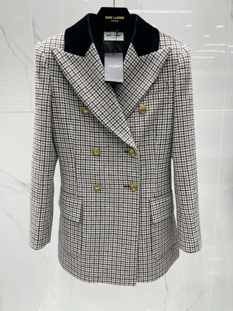 Saint Laurent YSL Double Breasted Houndstooth Blazer