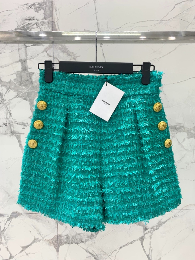 Balmain 2023 Aqua Green Tailored Tweed Shorts
