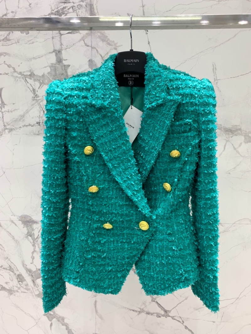 Balmain Textured Woolen Tweed Jacket - Autumn/Winter Collection Green