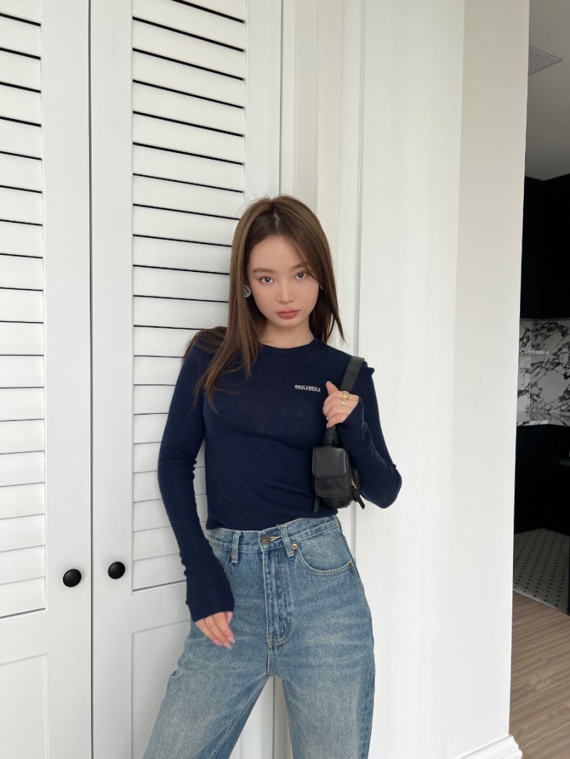 Miu Miu Black Cashmere Blend Slim-Fit Knit Top | Signature Logo Jacquard, Cloud-Soft Texture