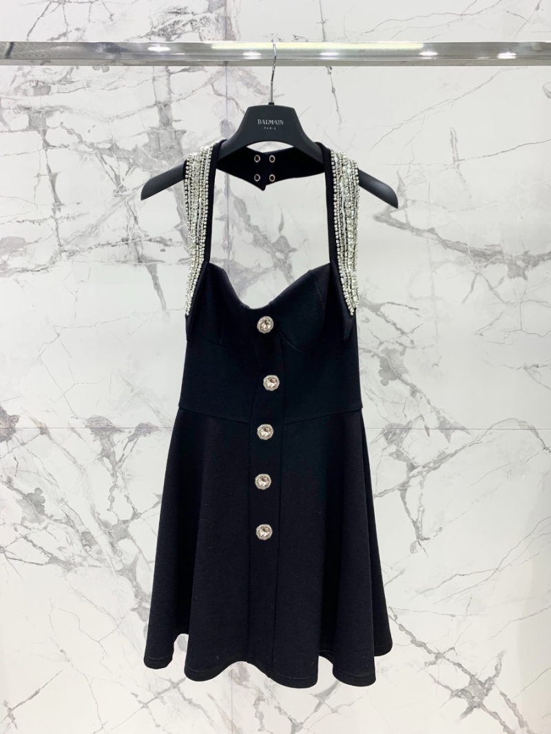 Balmain Embellished Diamond Buckle Evening Dress with Umbrella Hem