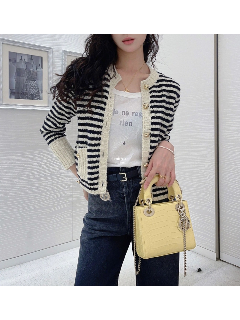 DIOR Metallic Buckle Striped Wool Cardigan