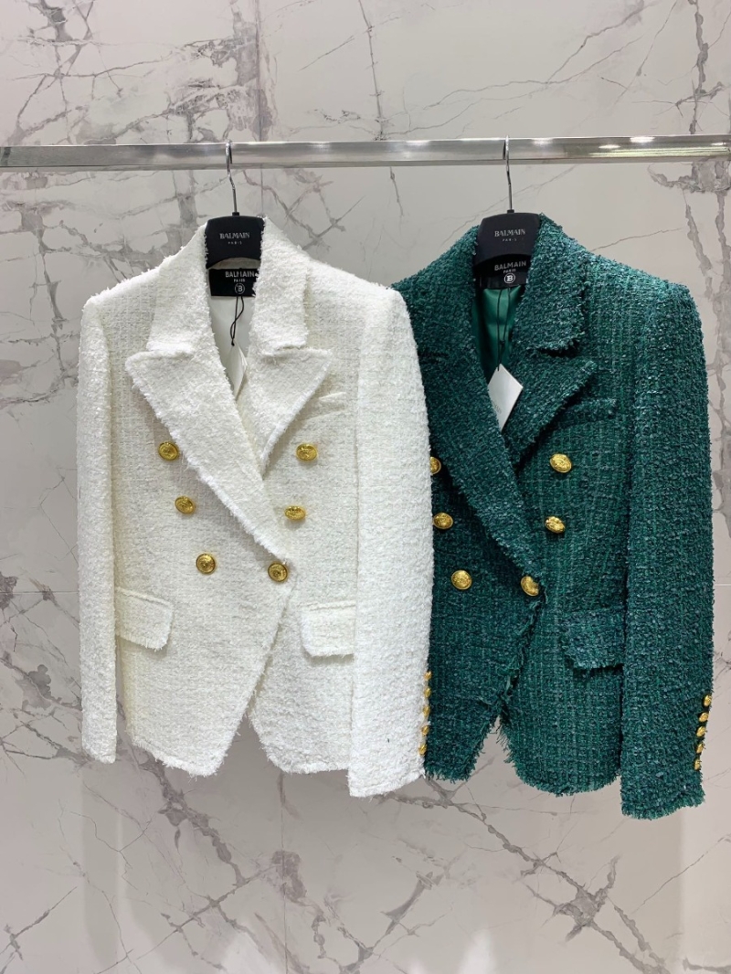 Balmain 2023 Fall/Winter Collection Tweed Wool Blazer White