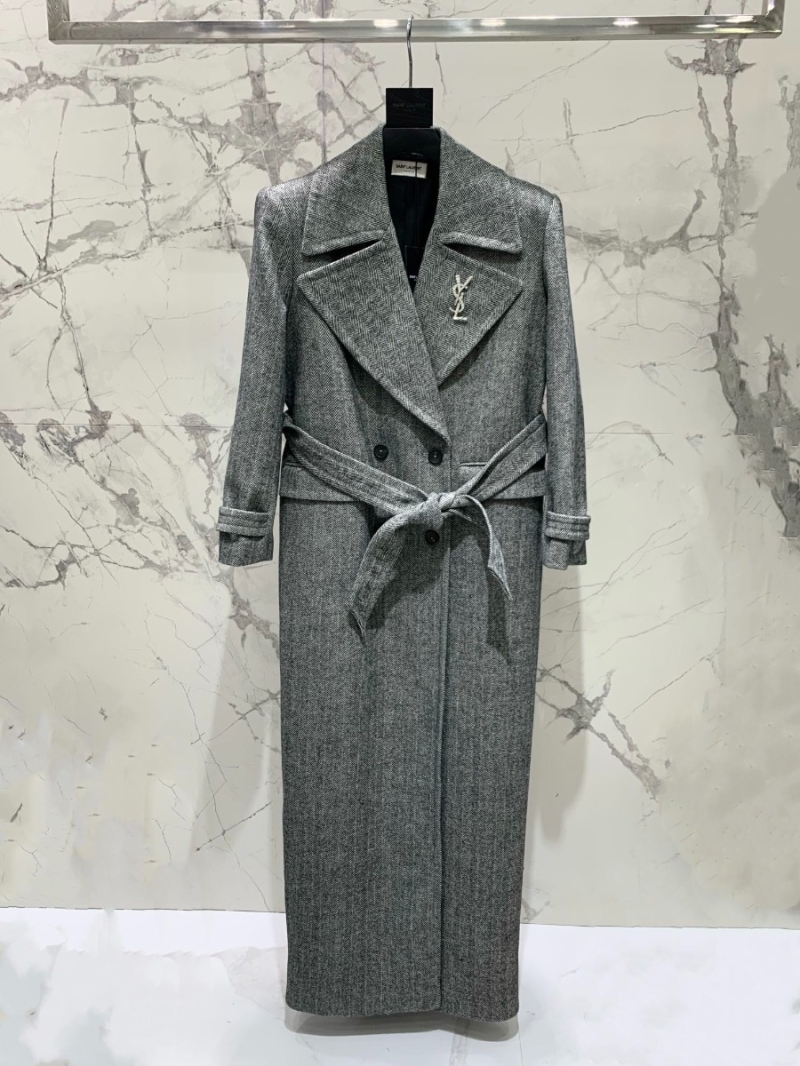 Saint Laurent YSL Monogram Wool Oversized Long Coat