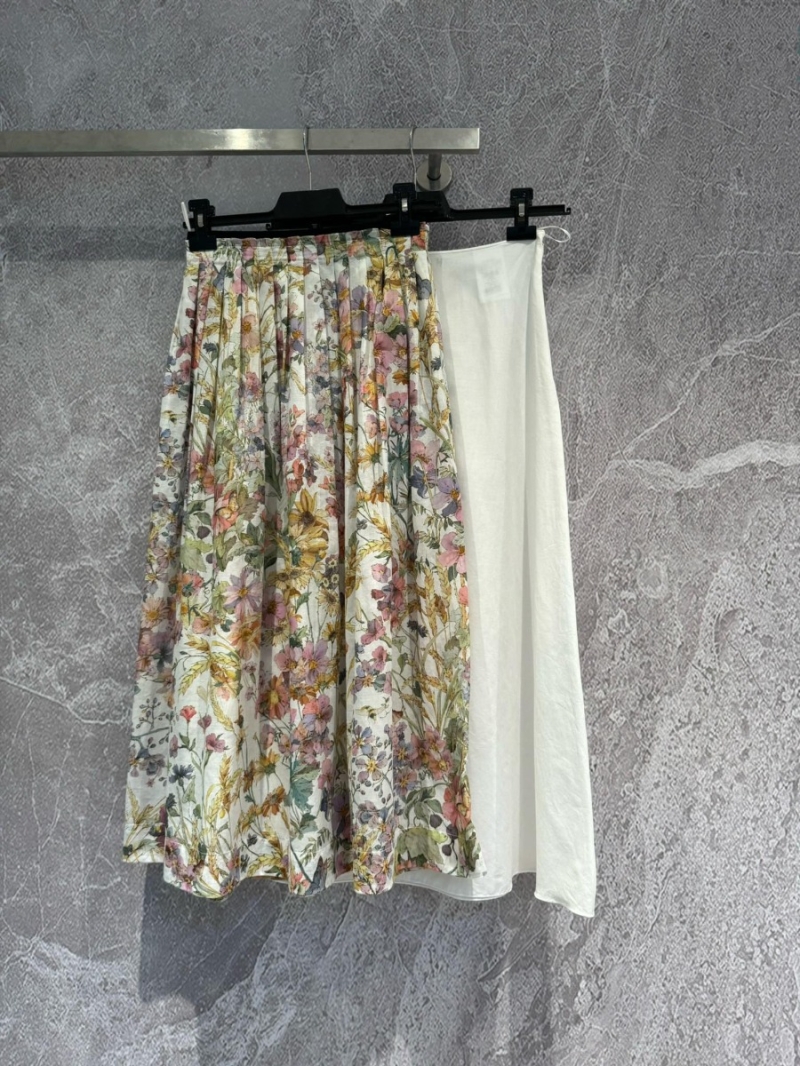 Dior 2024 Spring Double-Layer multicolor Floral Flowers Print Pleated Midi Skirt