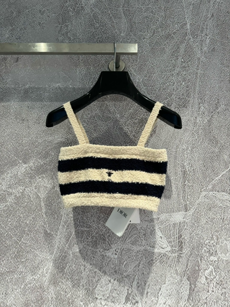 Dior Striped Knit Tank Top with Embroidered Bee