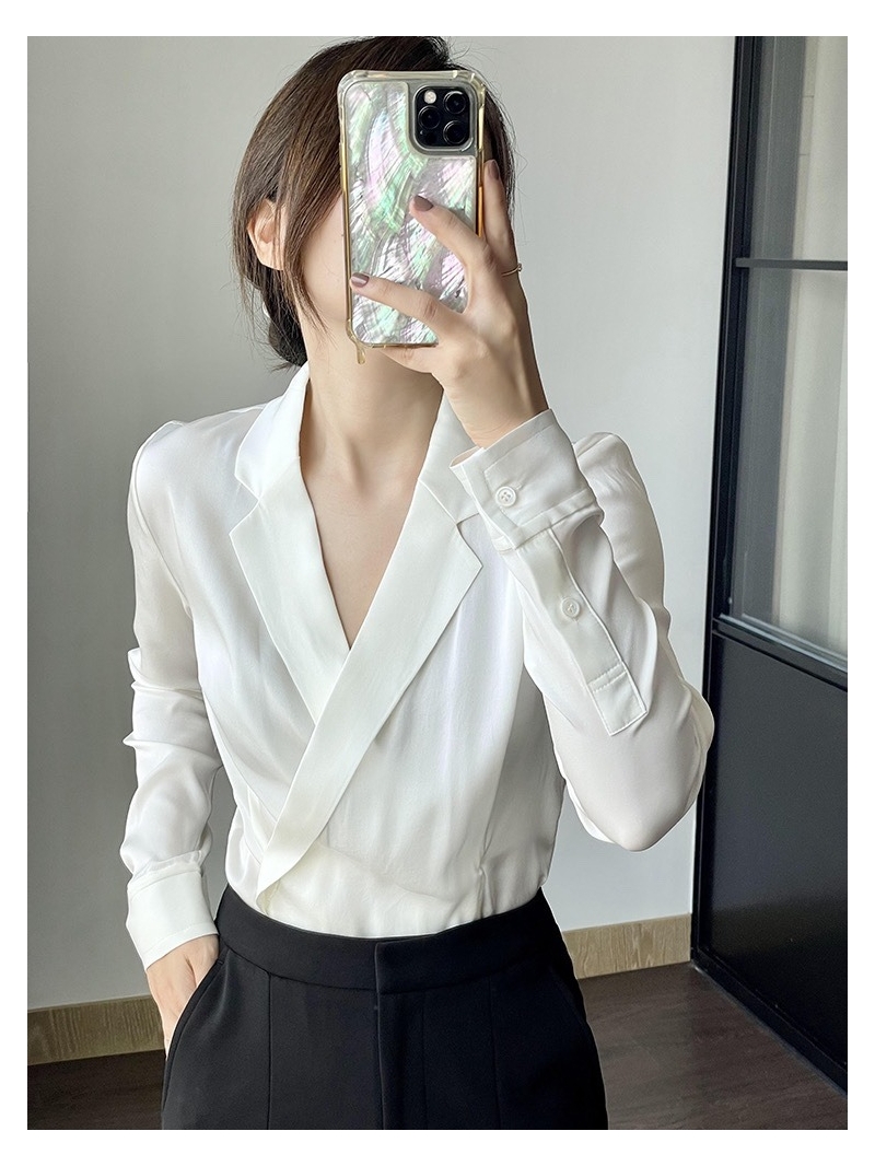 YSL Saint Laurent Luxe Silk Collection Elegance Wrap-Style Blouse White