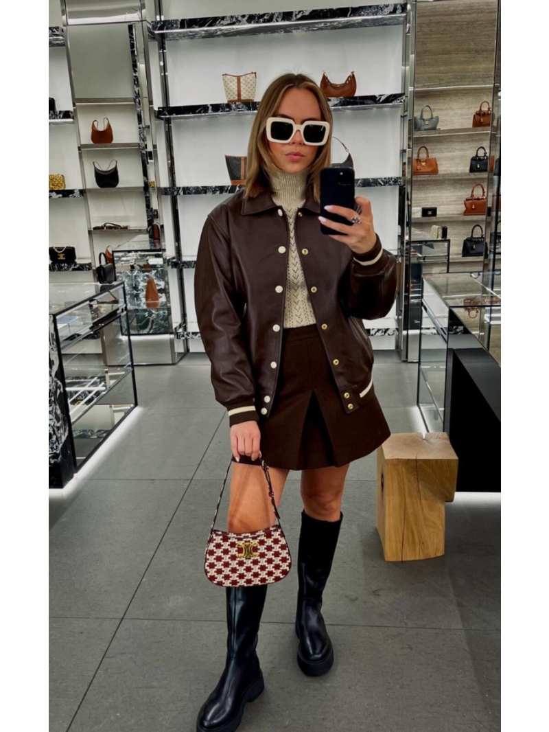 Celine Vintage Modern Lambskin Bomber Jacket Classic Brown