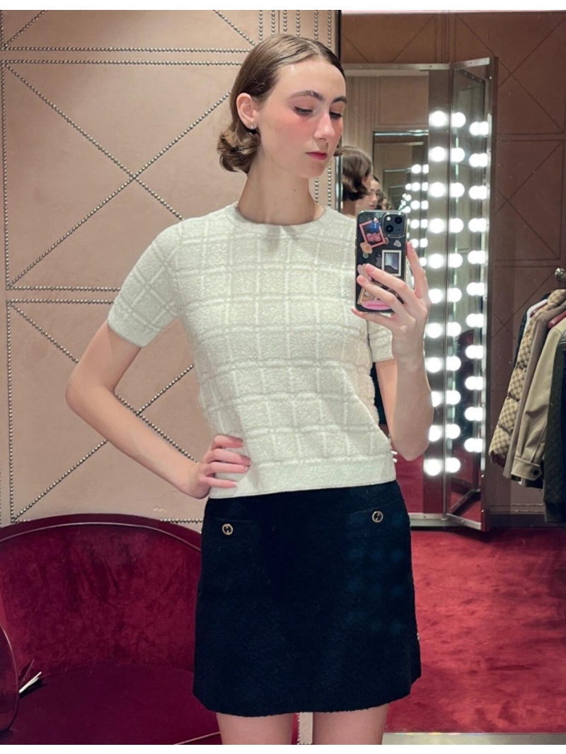 Gucci 25SS Early Spring Collection Gold Thread Plaid Short-Sleeve Top