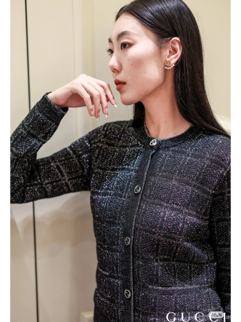 Gucci 25SS Early Spring Collection Gold Thread Plaid Cardigan Black