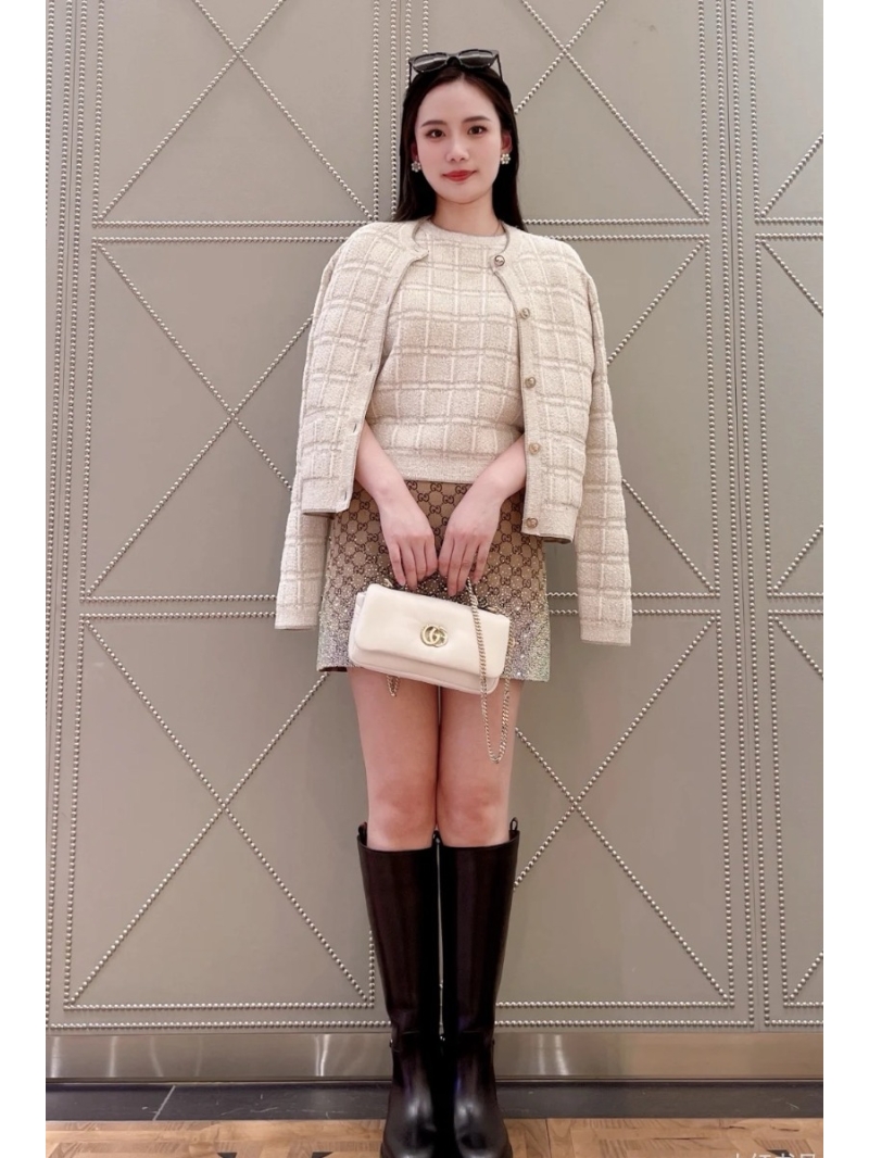 Gucci 25SS Early Spring Collection Gold Thread Plaid Cardigan