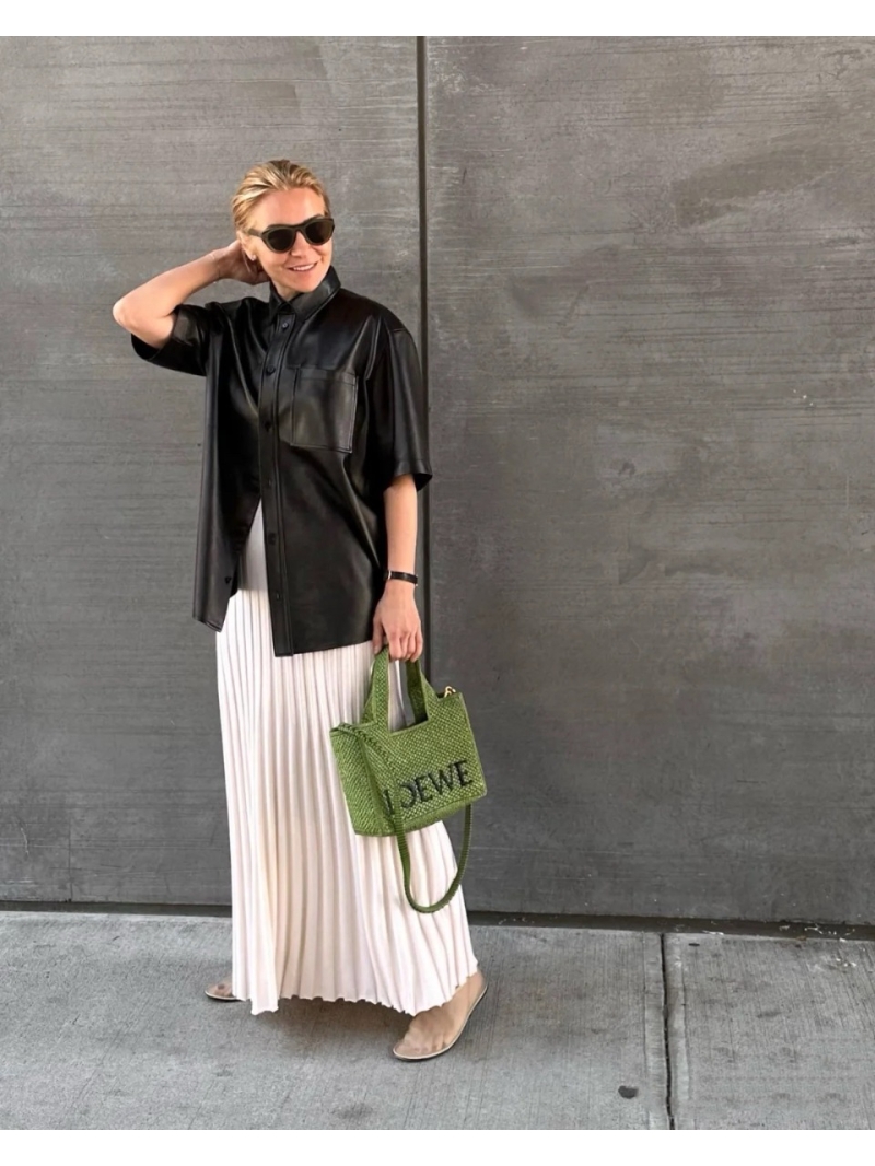 Prada Short-Sleeve Genuine Lambskin Leather Shirt Jacket Limited Edition 2025 Spring