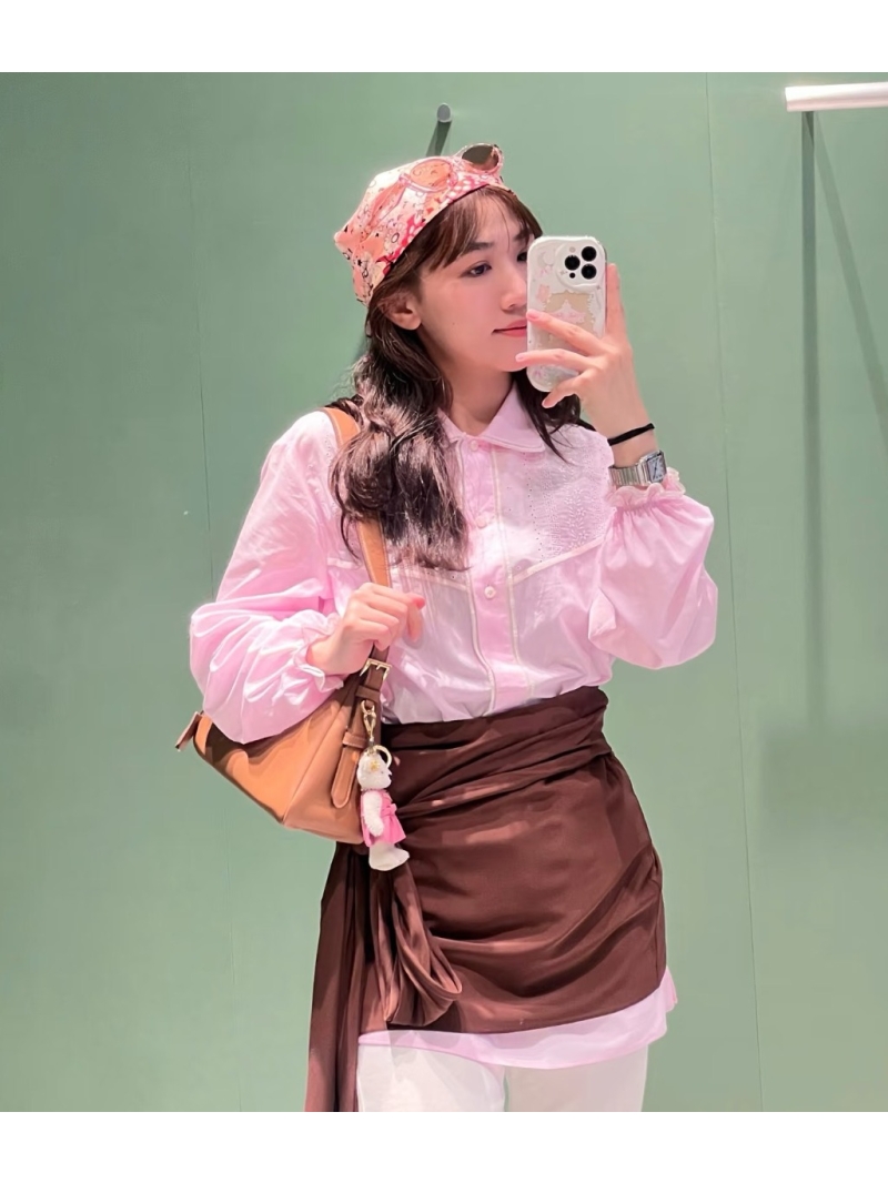 Prada Limited Edition Spring/Summer 2025 Lace Long-Sleeve Shirt Dress Pink