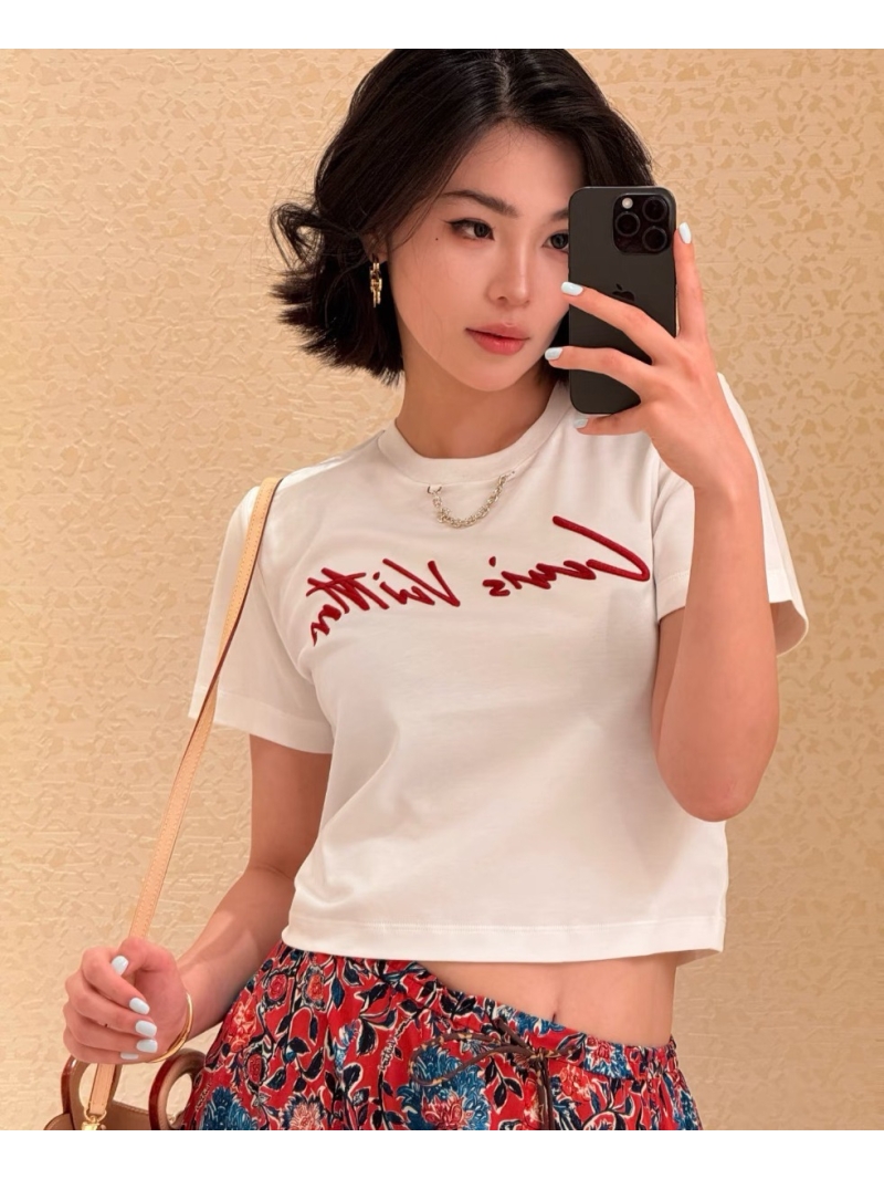 Louis Vuitton LV Limited Edition Monogram Embroidery Crop T-Shirt