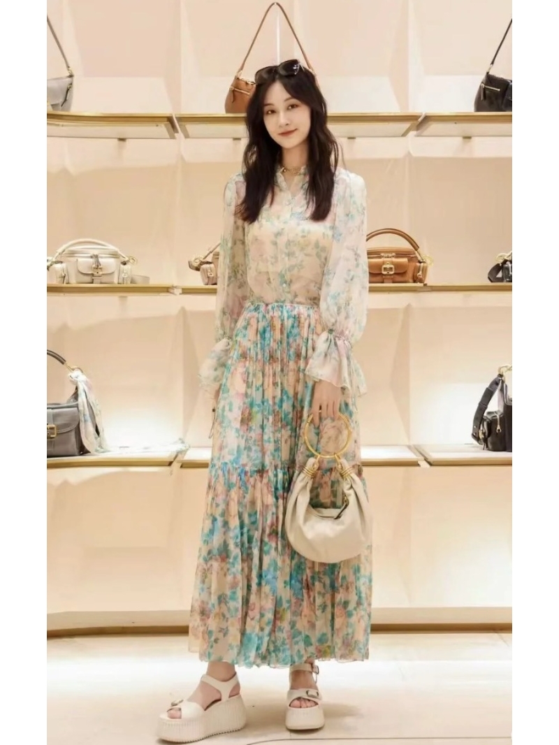 Exclusive Chloe 25 Early Spring Rose Peony Chiffon Maxi Skirt