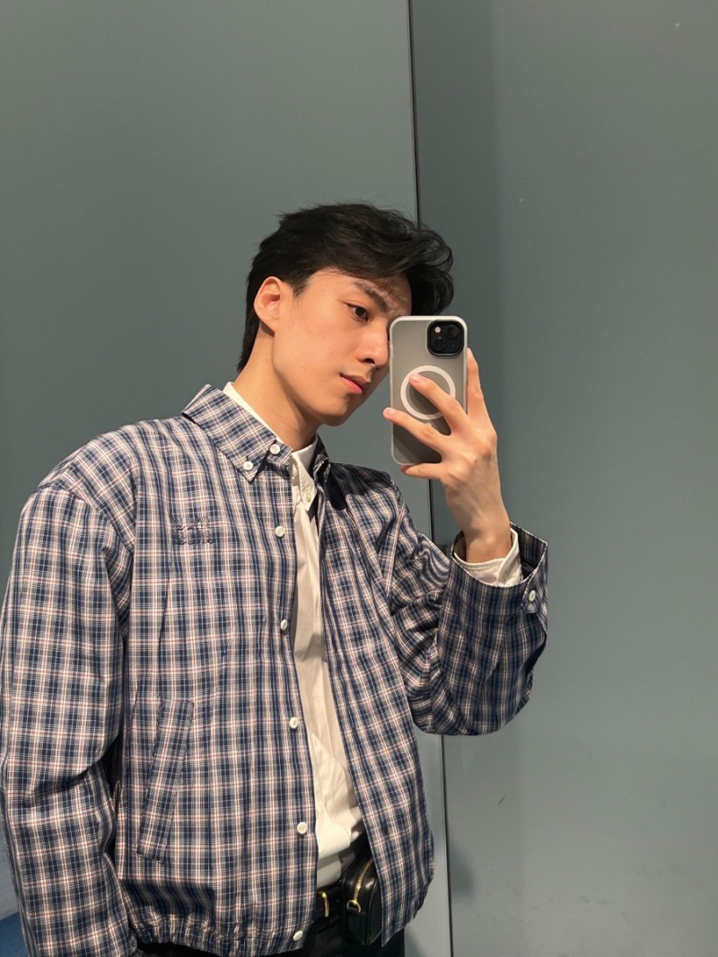 Miu Miu Unisex Spring/Summer 25SS Embroidered Logo Checkered Shirt Jacket