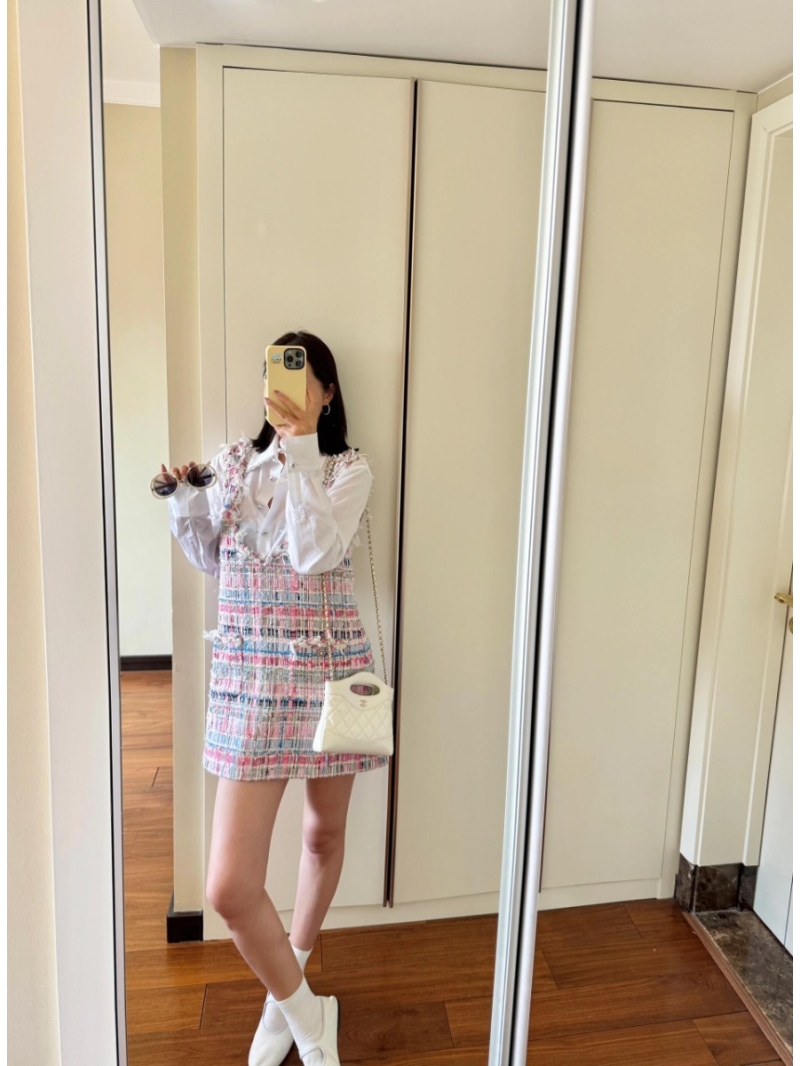 Chanel Limited Edition Spring Summer Colorful Woven Vest Dress with Silk Camellia Lining