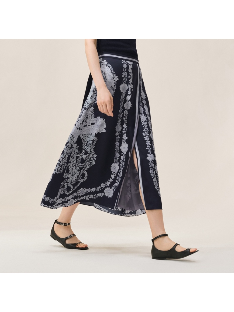 Hermes Black Luxe Silk Midi A-Line Slit Skirt