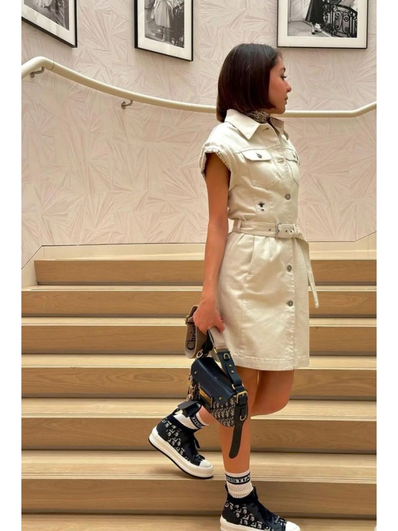 Dior 25SS Beige Denim Dress with Metal Belt Buckle - Luxe & Chic