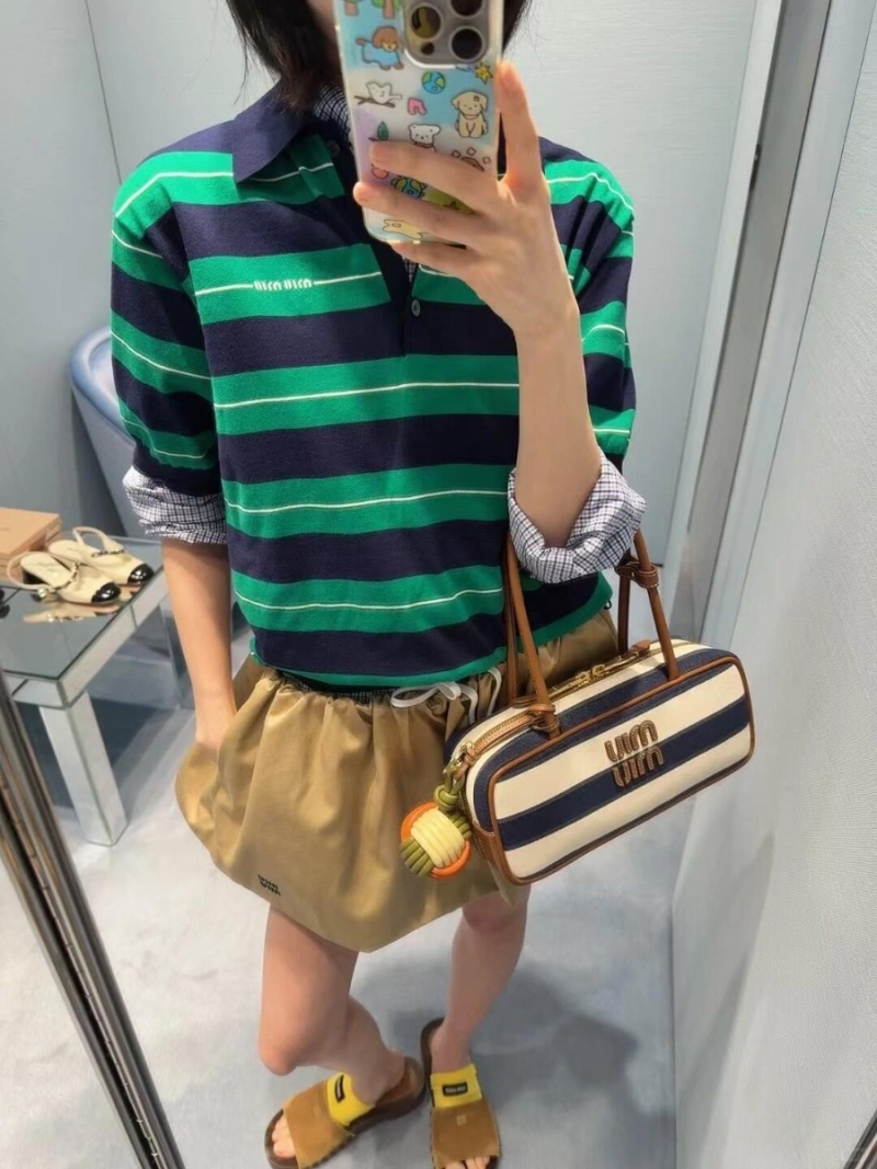 Miu Miu 25SS Spring/Summer Striped Polo Knit Top - Exclusive Casual Elegance