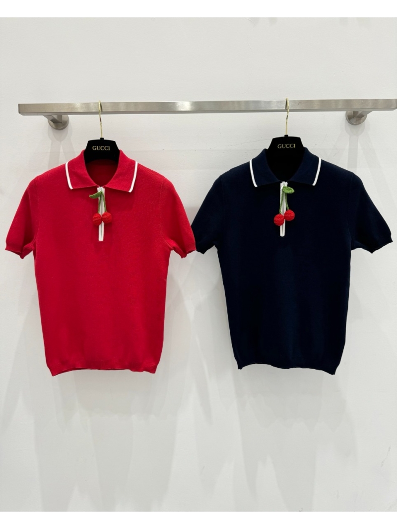 Valentino Elegant Cherry-Decorated Knit Polo Top