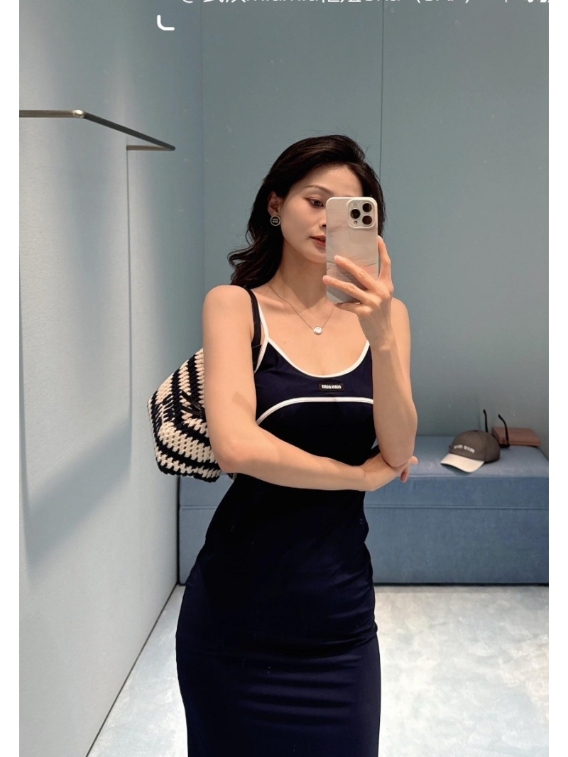 Miu Miu 25SS Blue & White Colorblock Camisole Dress - Luxe Summer Elegance