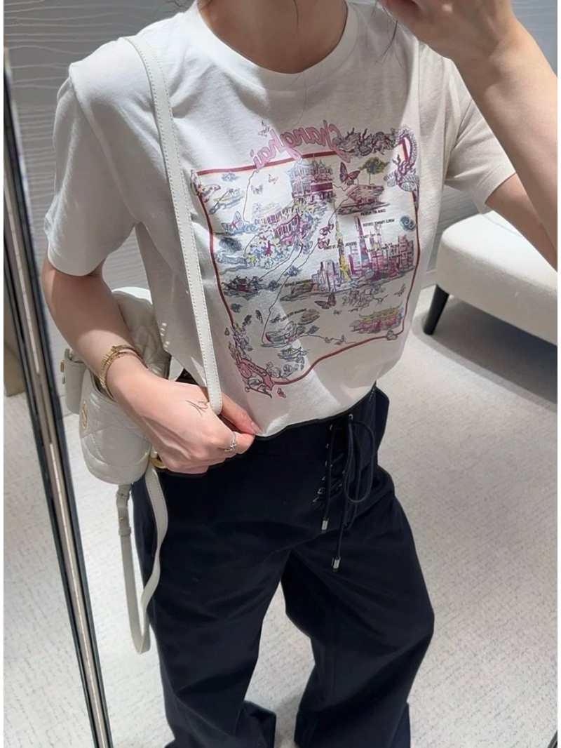 Dior Miss Dior Spring-Summer Souvenir City Limited Shanghai Sunset T-Shirt - Luxe Cotton Elegance