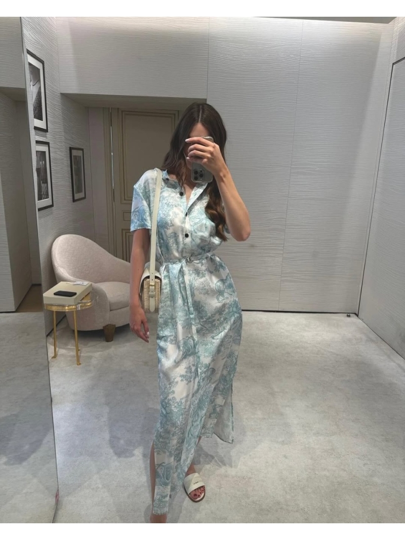 Dior Miss Dior Island Escape Silk Dress in Light Blue - Elegant & Luxe