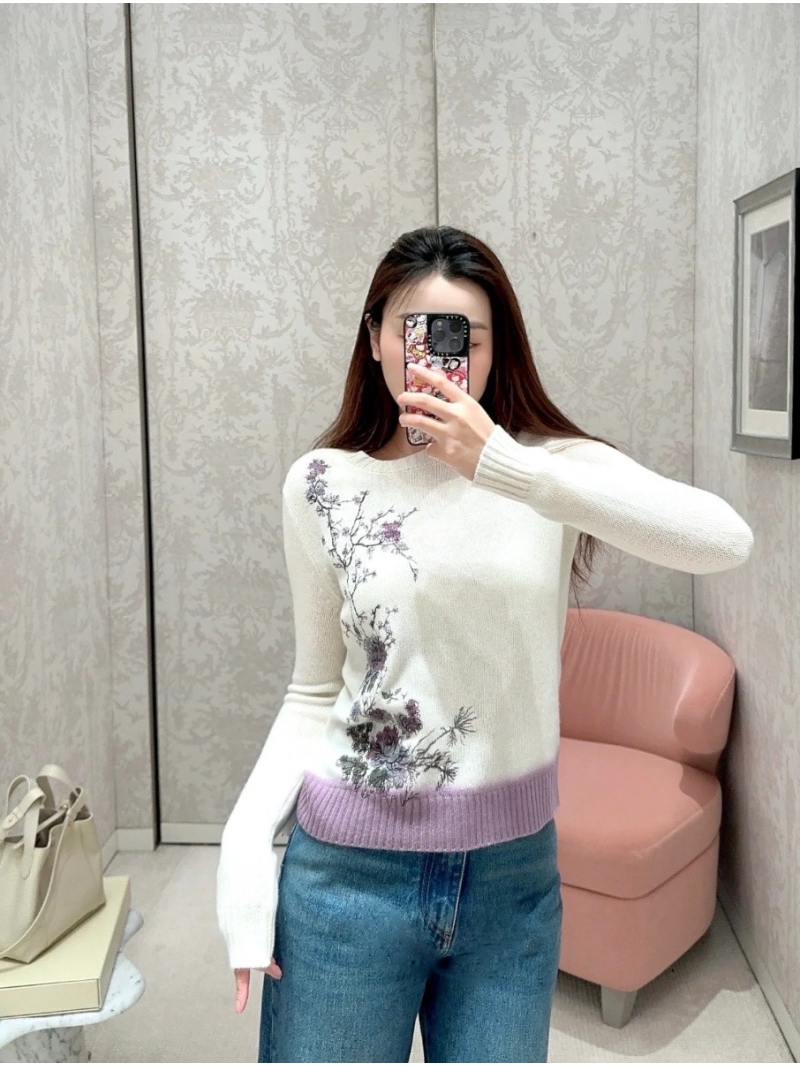 Dior Early Autumn Peony Embroidery Cashmere Sweater - Luxe Elegance
