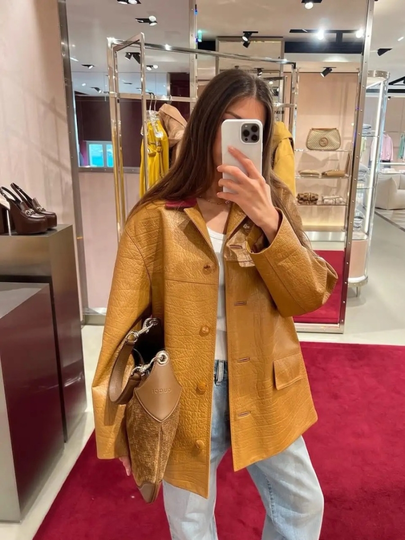 Gucci Luxe Leather Jacket - Caramel Colorblock Blazer
